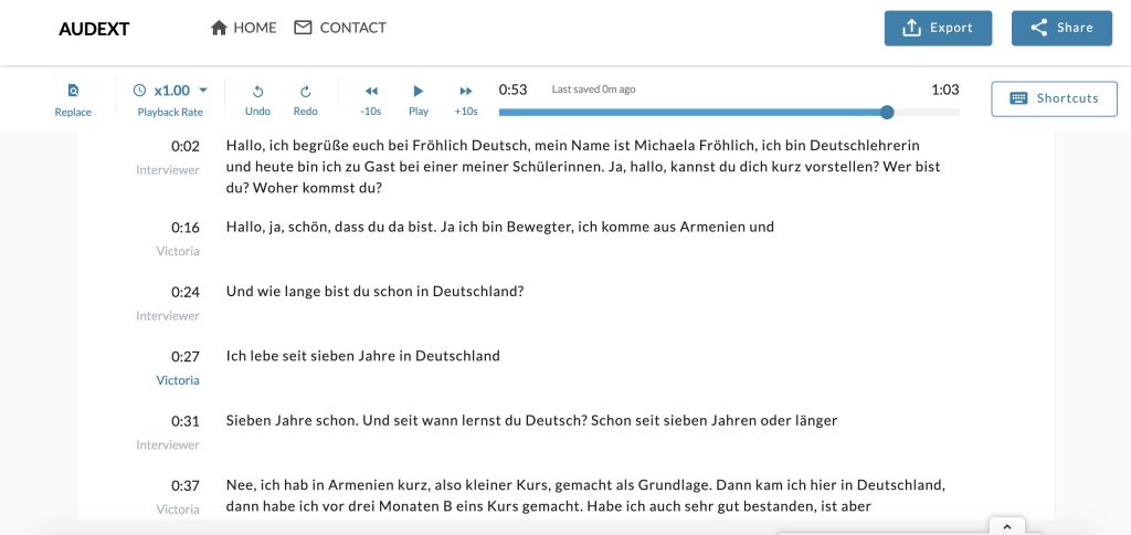 Audext transcription editor